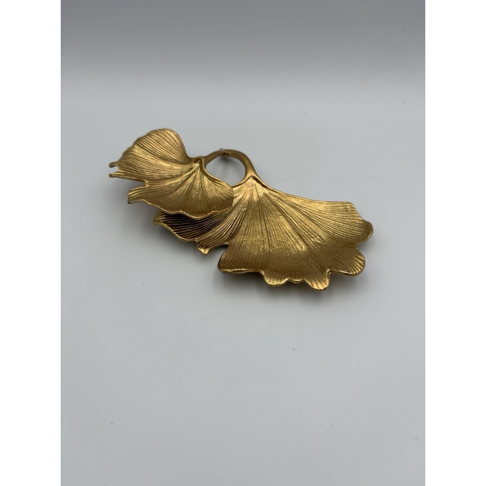 Gold Tone Ginko Leaf Shape Dish, Leaf Ring Holder Organizer, Trinket Dish
